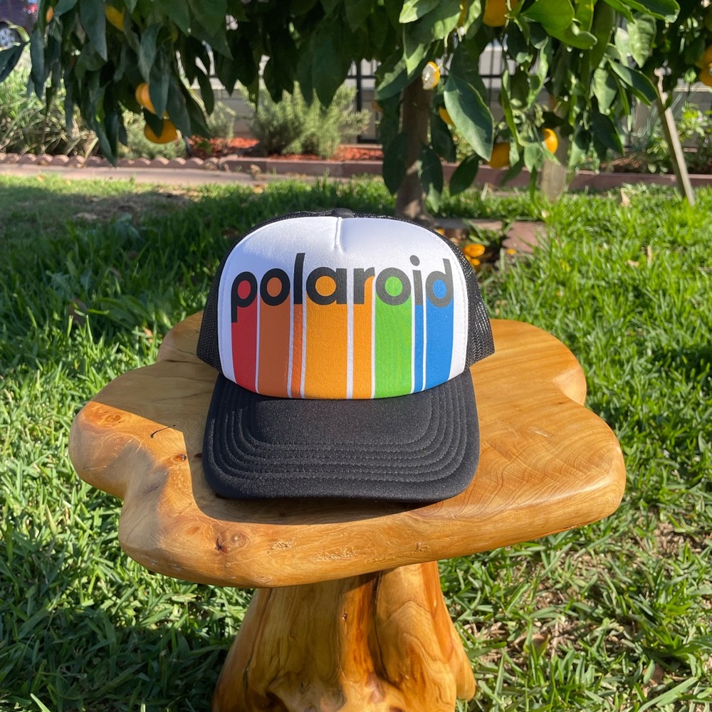 Polaroid Retro Rainbow Stripe Trucker Hat with Mesh Backing by Mad Engine